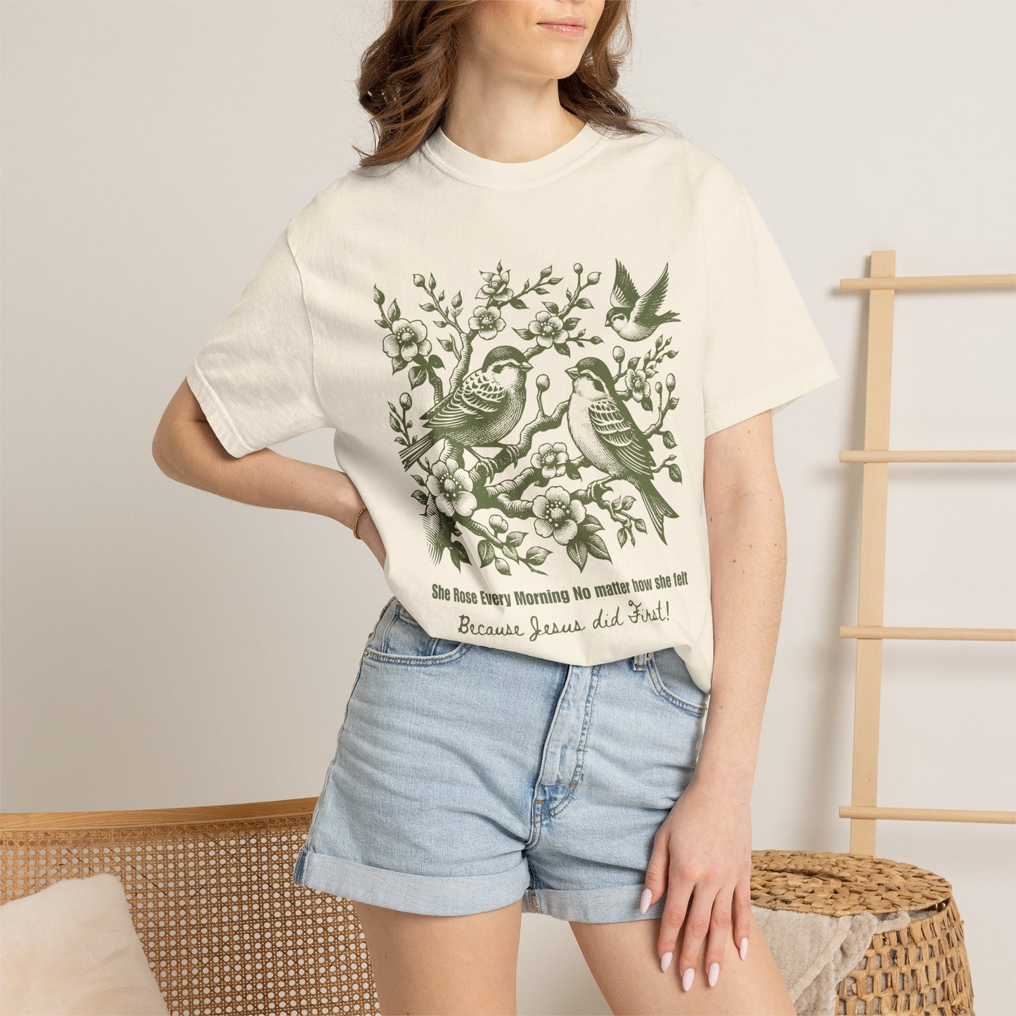 She Rose Every Morning Because Jesus Did First Comfort Color Tee