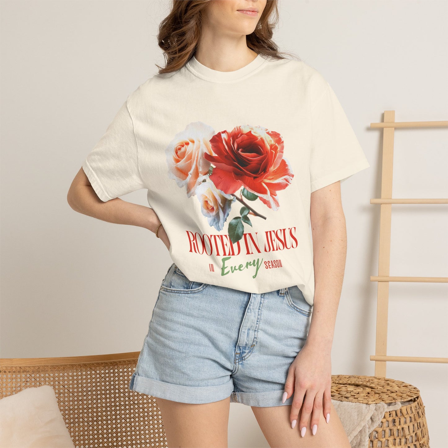 Rooted In Jesus In Every Season Floral Comfort Color Tee