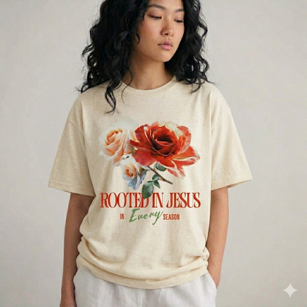Rooted In Jesus In Every Season Floral Comfort Color Tee