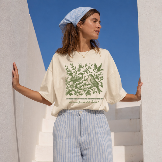 She Rose Every Morning Because Jesus Did First Comfort Color Tee