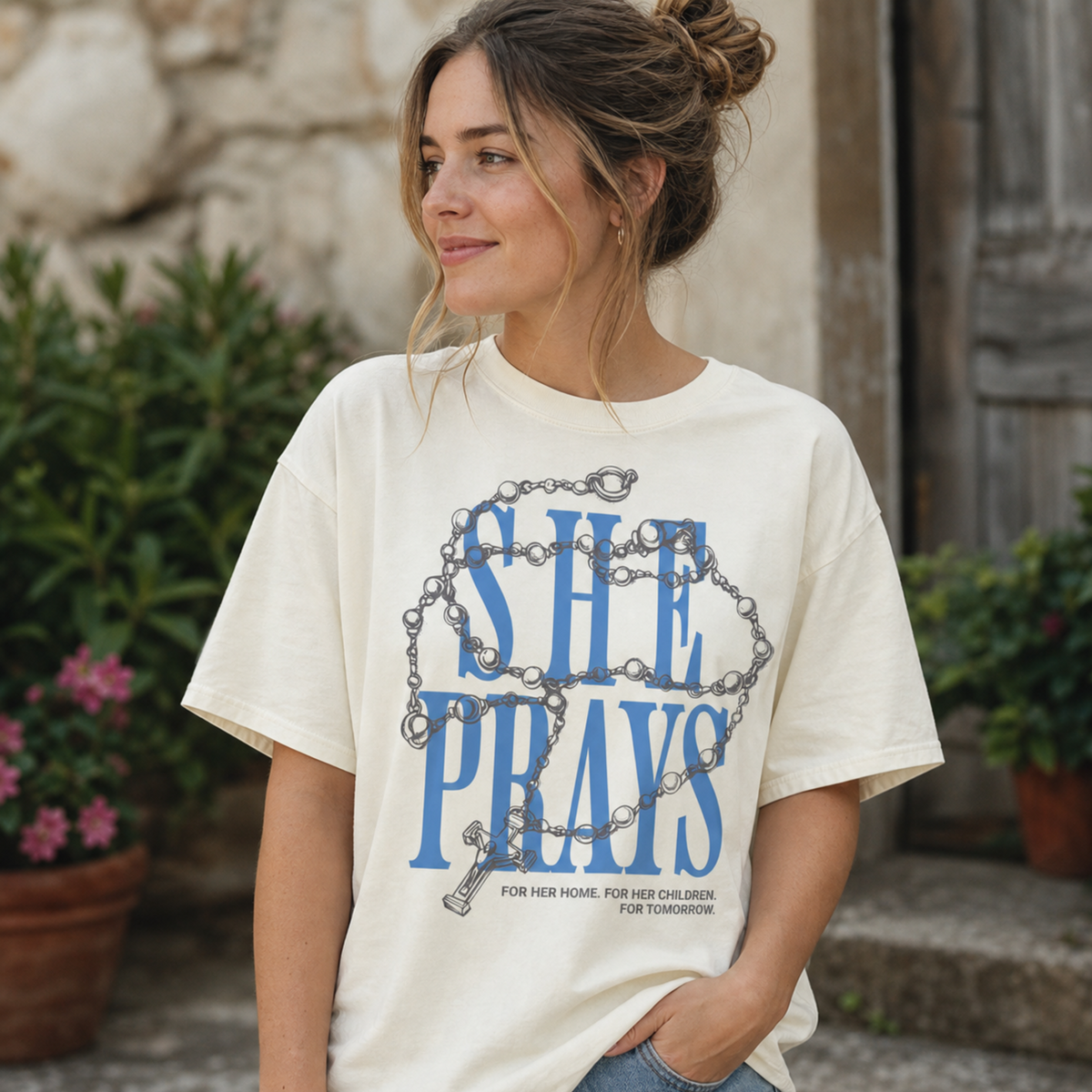 She Prays Comfort Color Christian T shirts for  Mom