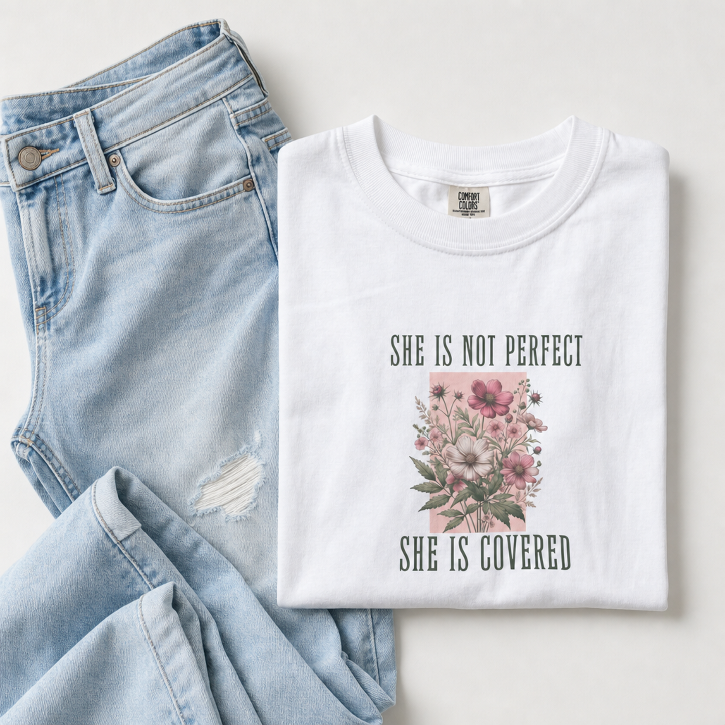 She Is Not Perfect She Is Covered Floral Faith Tee
