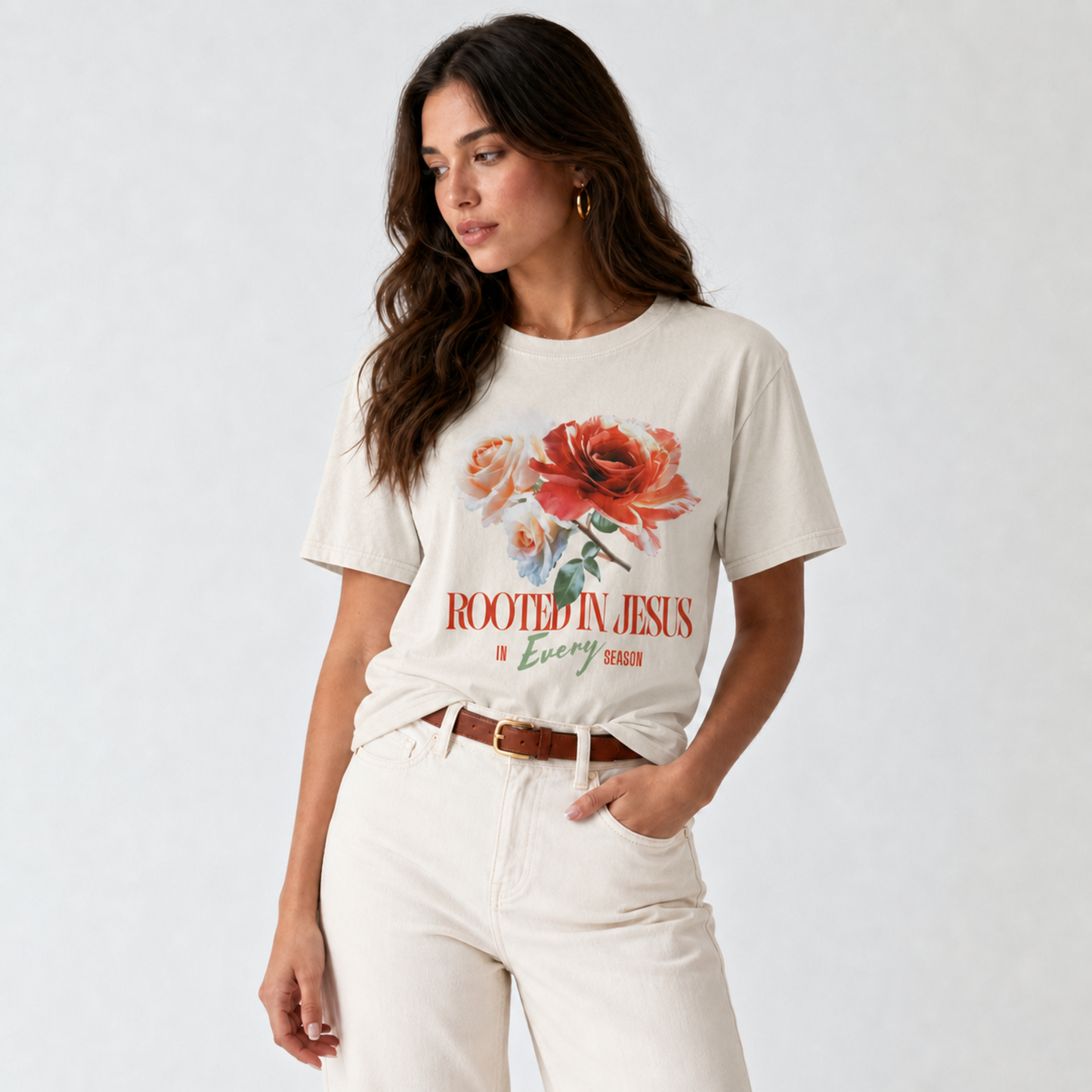 Rooted In Jesus In Every Season Floral Comfort Color Tee