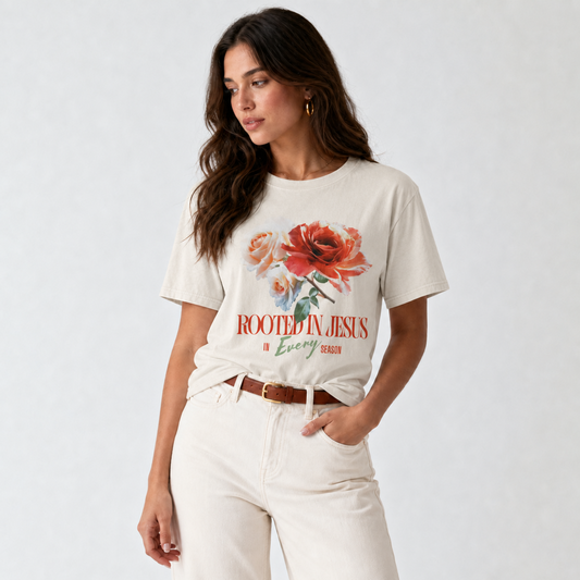 Rooted In Jesus In Every Season Floral Comfort Color Tee