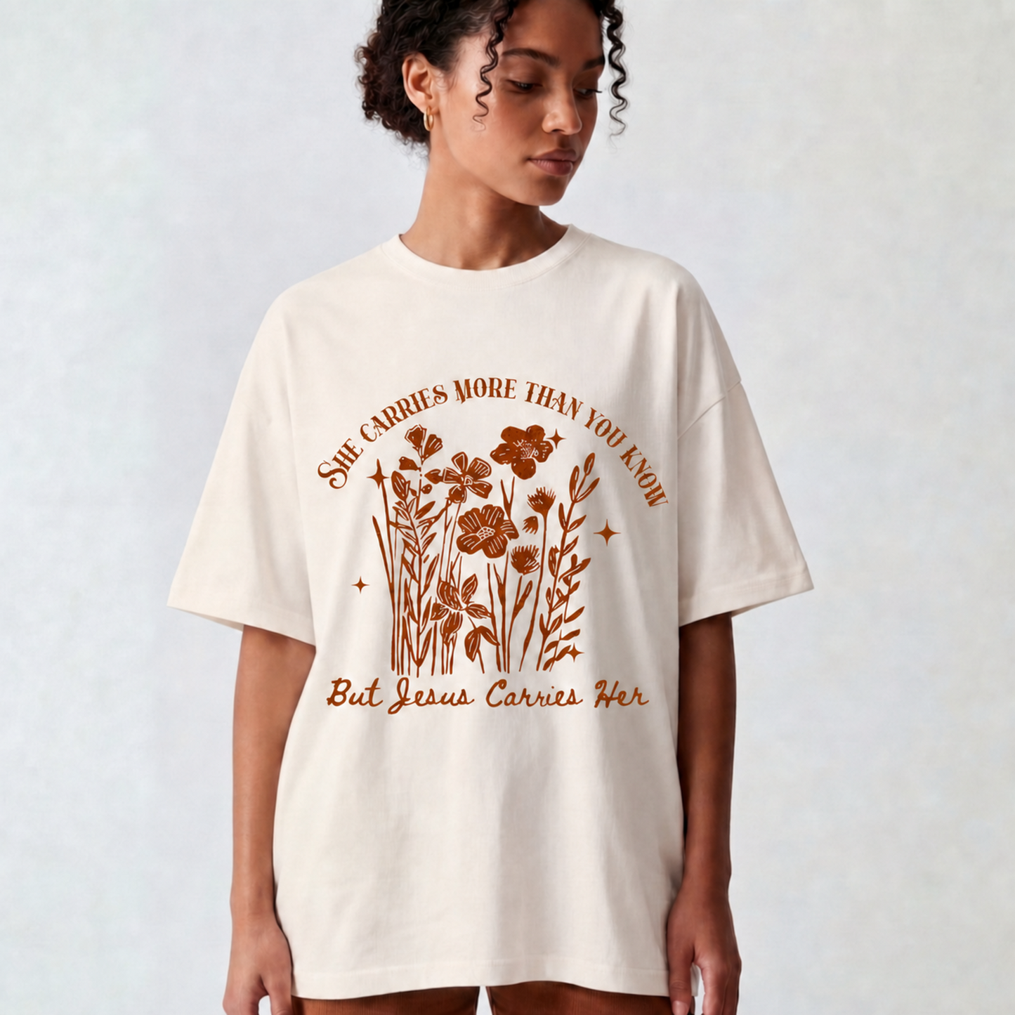 She Carries More Than You Know But Jesus Carries Her Comfort Color Tee