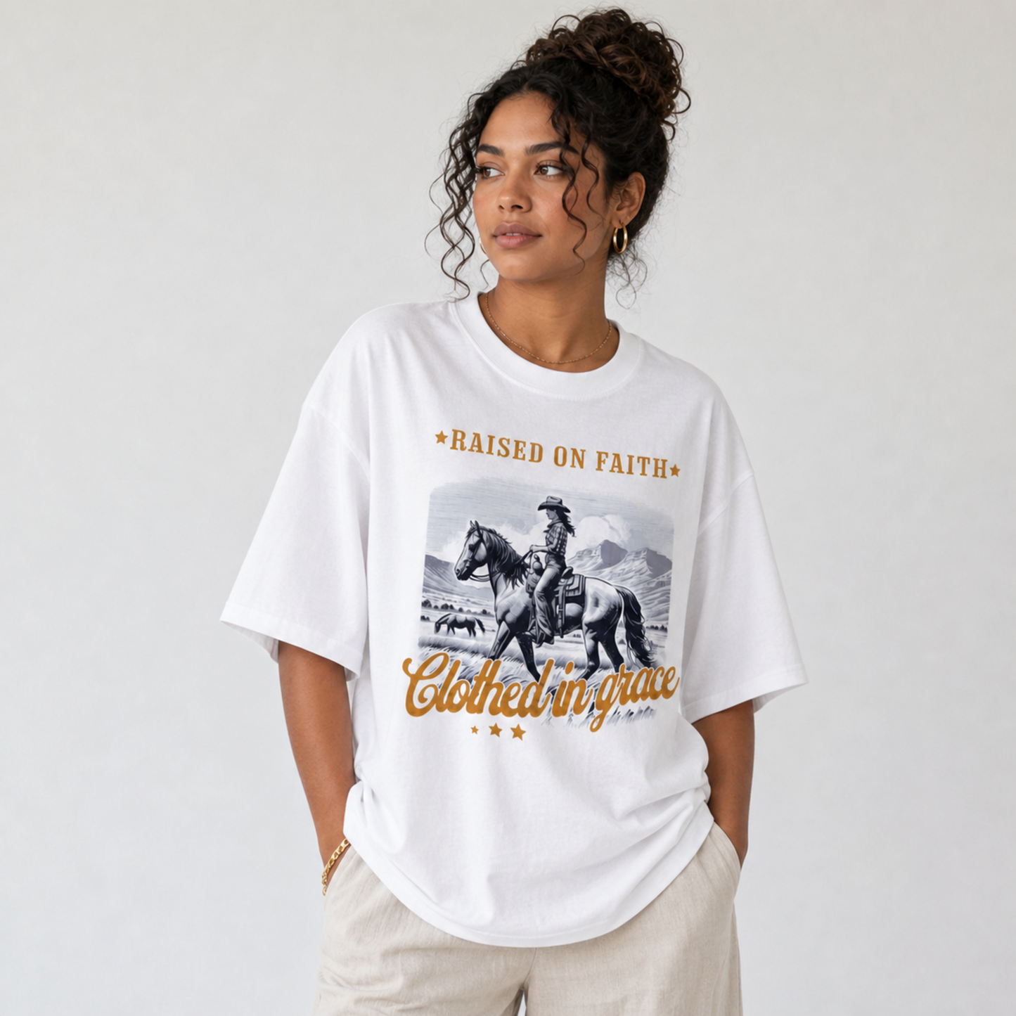 Raised On Faith Clothed In Grace Western Comfort Colors Tee