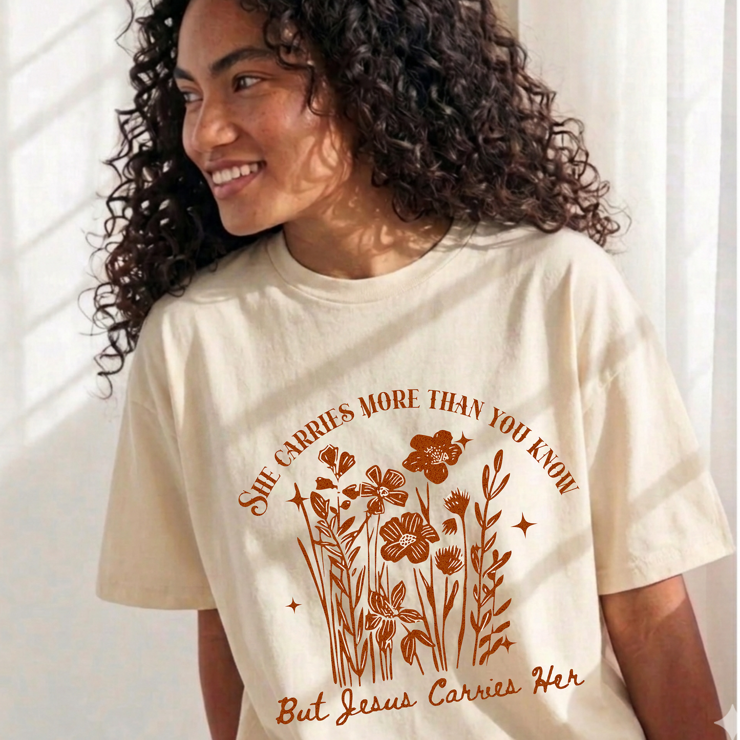 She Carries More Than You Know But Jesus Carries Her Comfort Color Tee