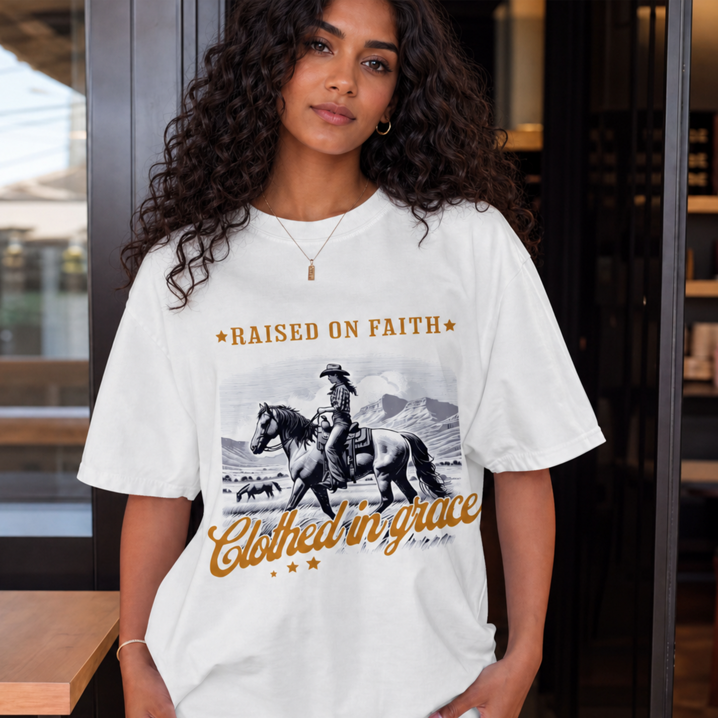 Raised On Faith Clothed In Grace Western Comfort Colors Tee