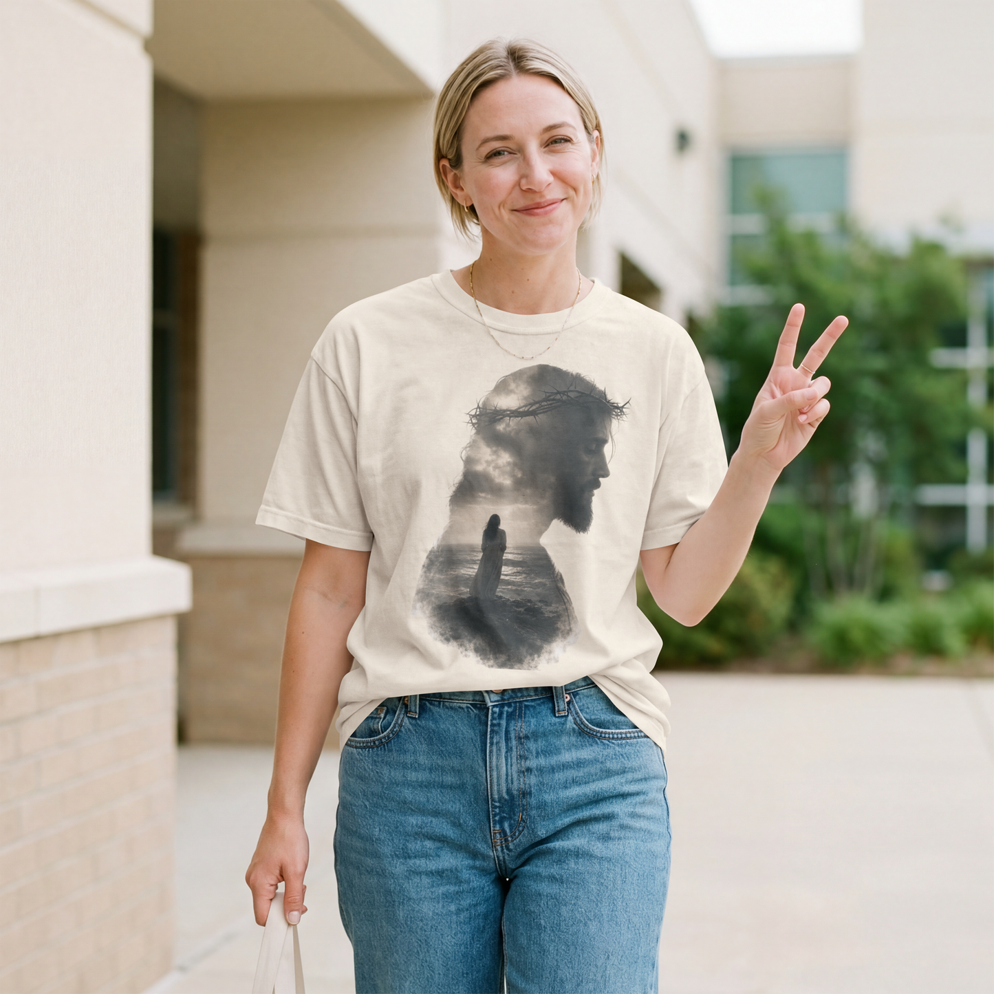 He Walks With Me Faith Graphic Comfort Color Tee