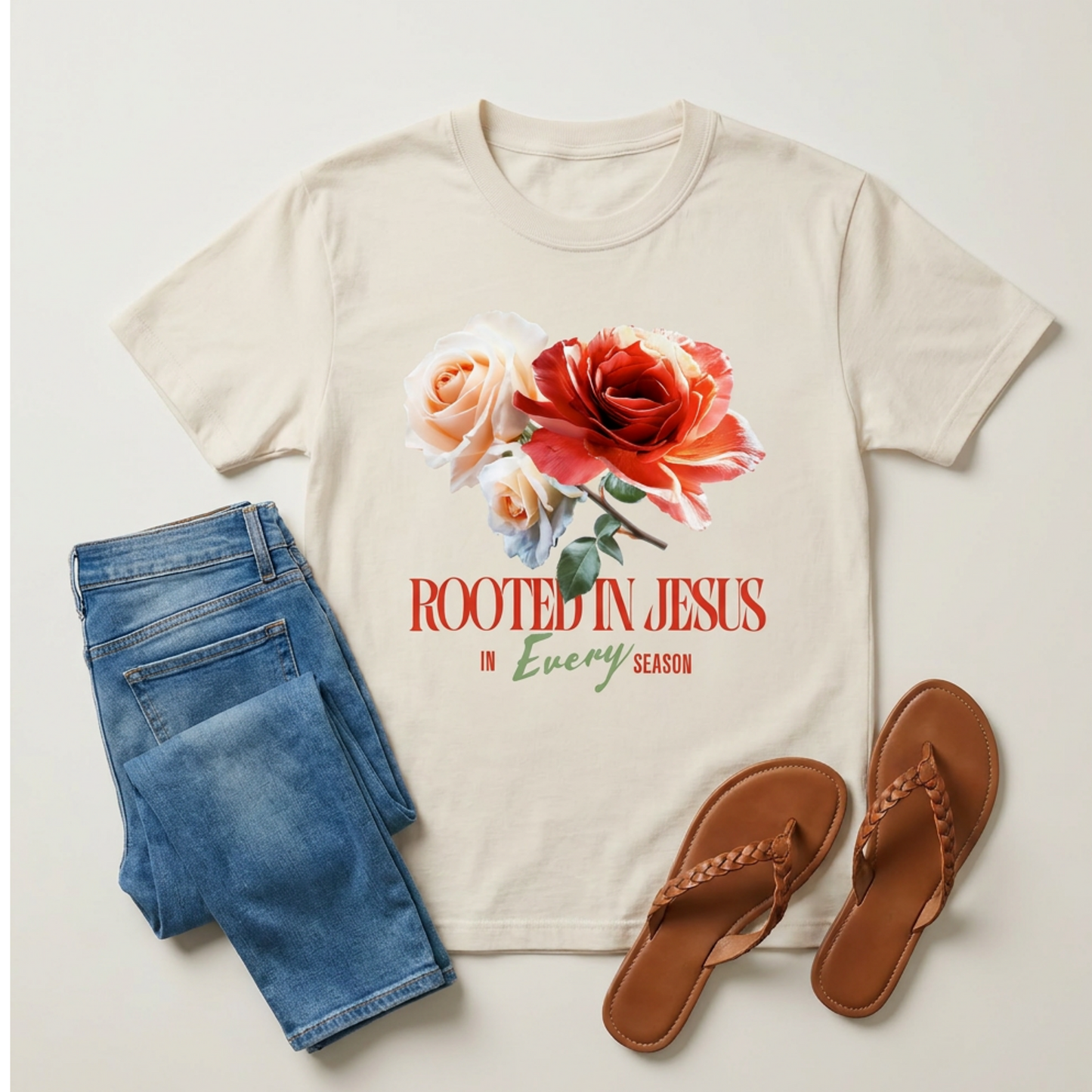 Rooted In Jesus In Every Season Floral Comfort Color Tee