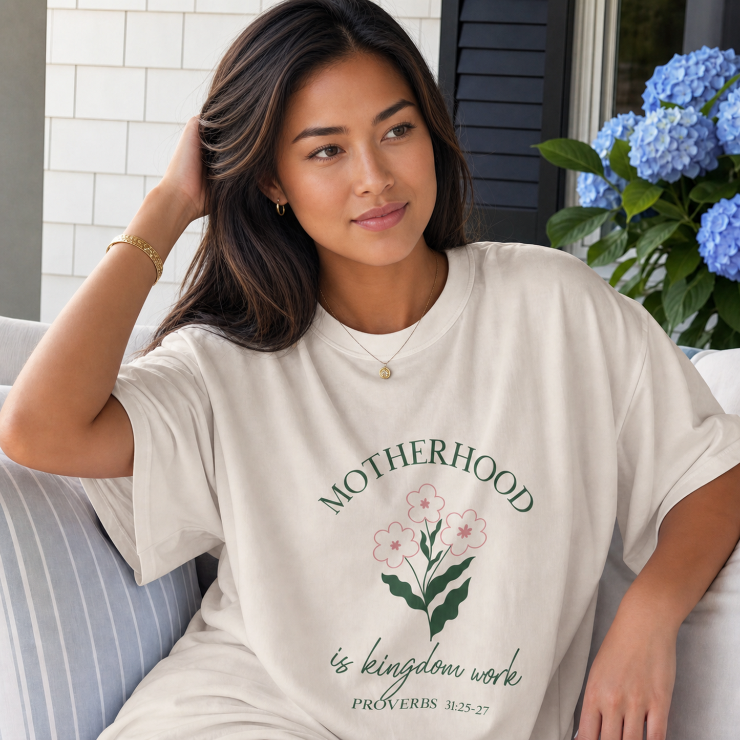 Motherhood Is Kingdom Work Floral Comfort Color Tee