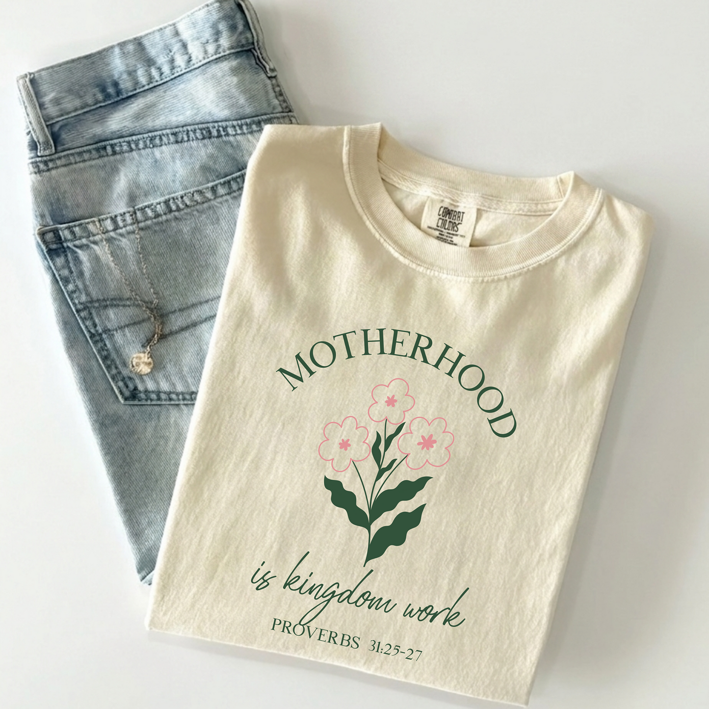 Motherhood Is Kingdom Work Floral Comfort Color Tee