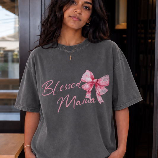 Blessed Mama Coquette Bow Comfort Color Tee