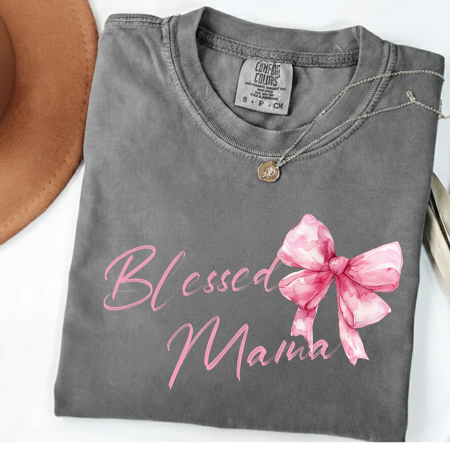 Blessed Mama Coquette Bow Comfort Color Tee