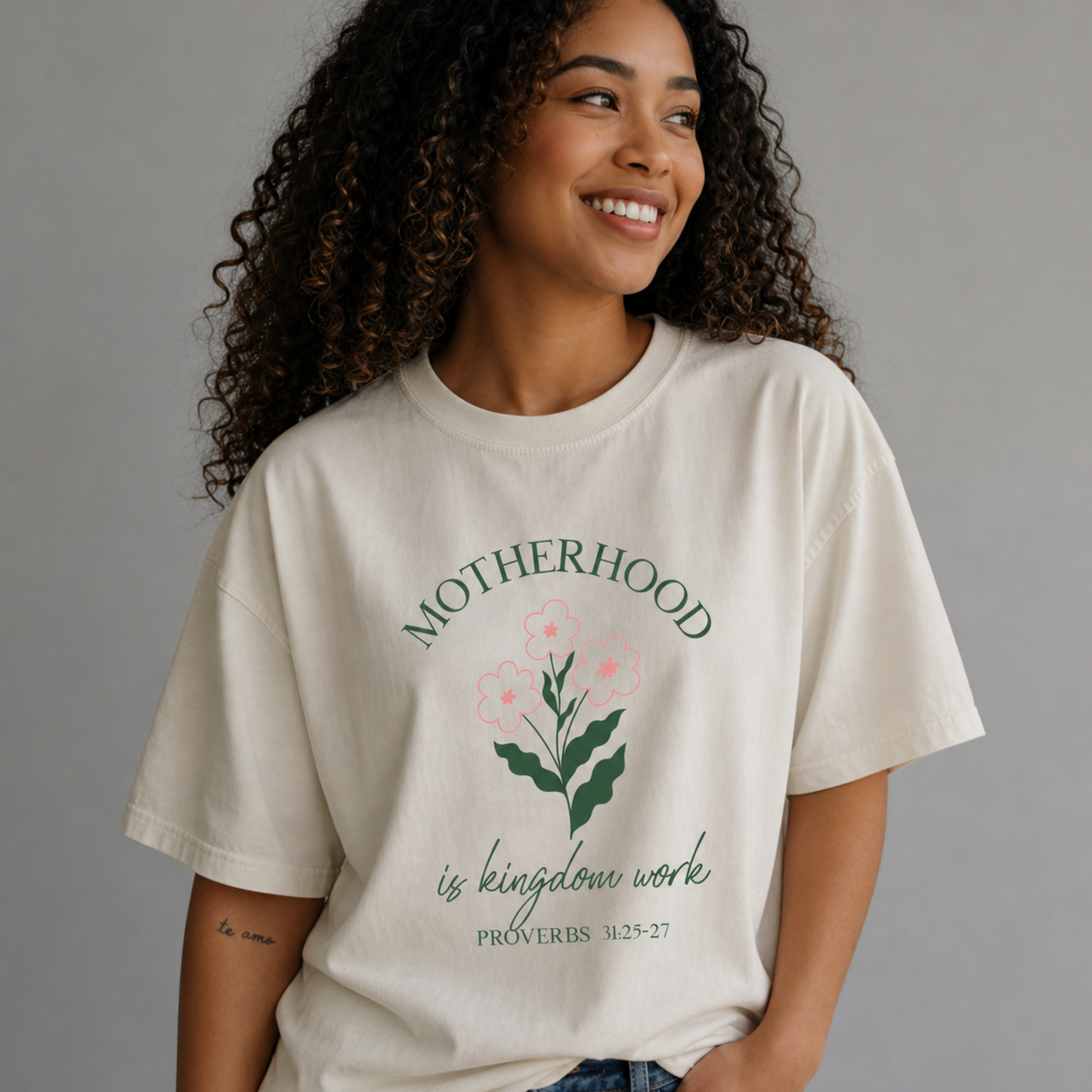 Motherhood Is Kingdom Work Floral Comfort Color Tee
