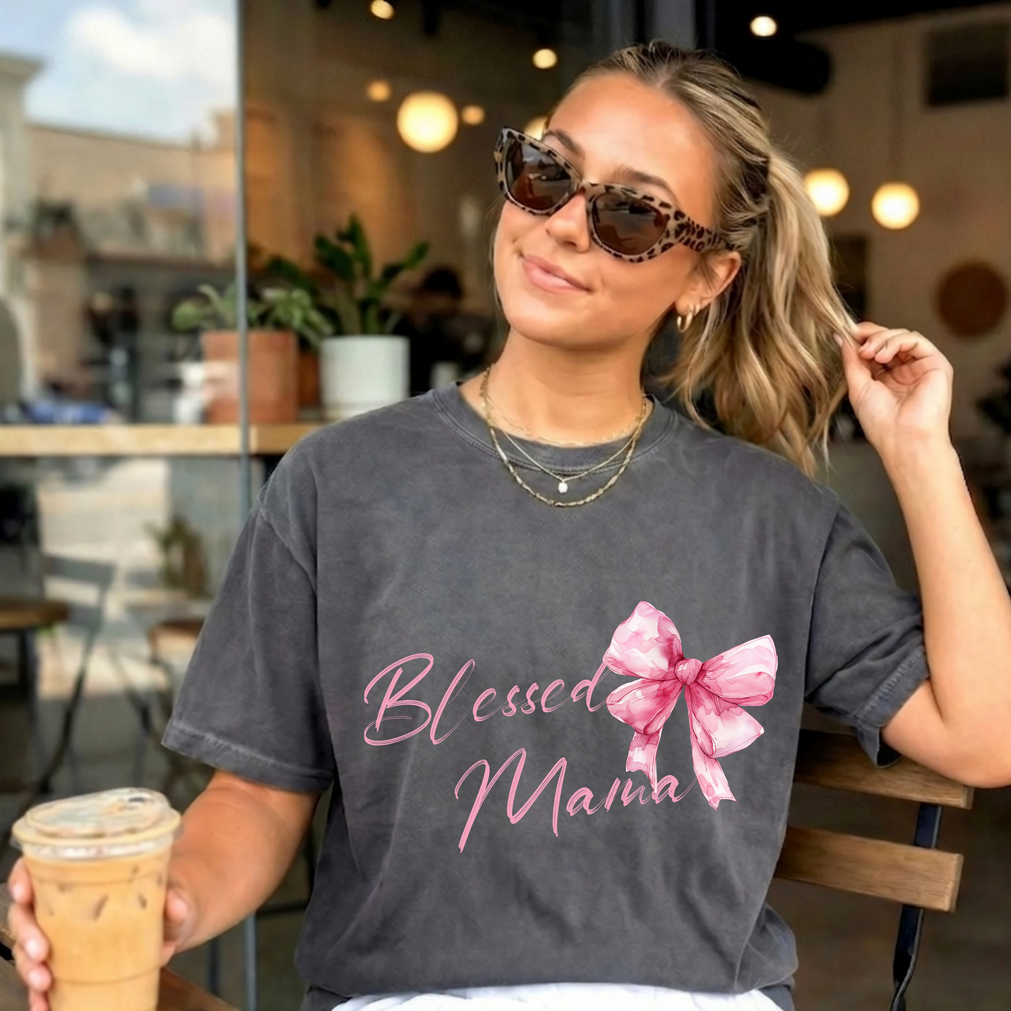 Blessed Mama Coquette Bow Comfort Color Tee