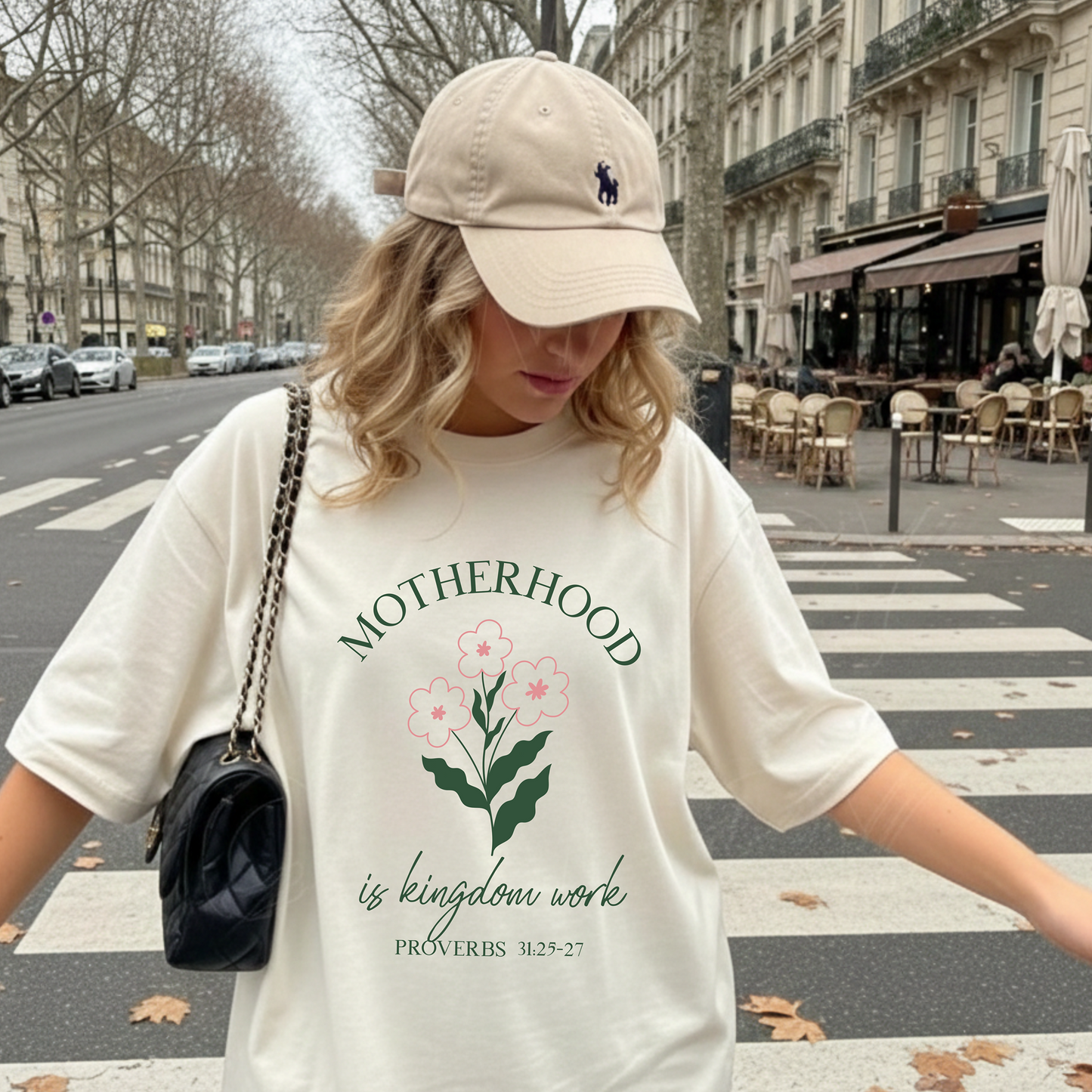 Motherhood Is Kingdom Work Floral Comfort Color Tee